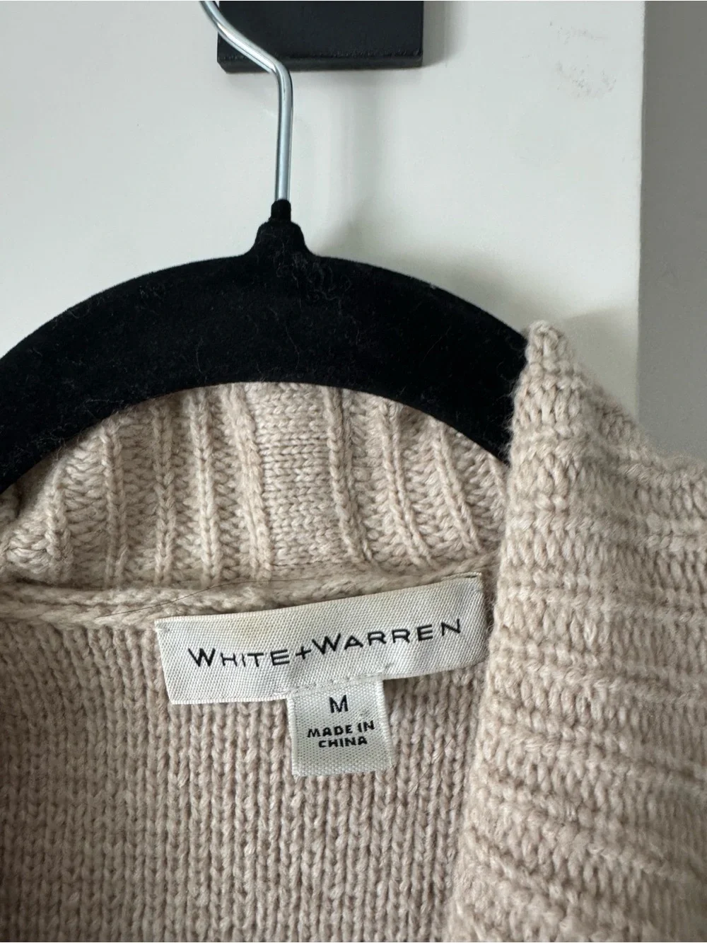 White + Warren Cream Open-Front Wool Blend Cardigan